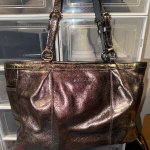Coach Shimmering Metallic Pewter Bucket Tote Bag